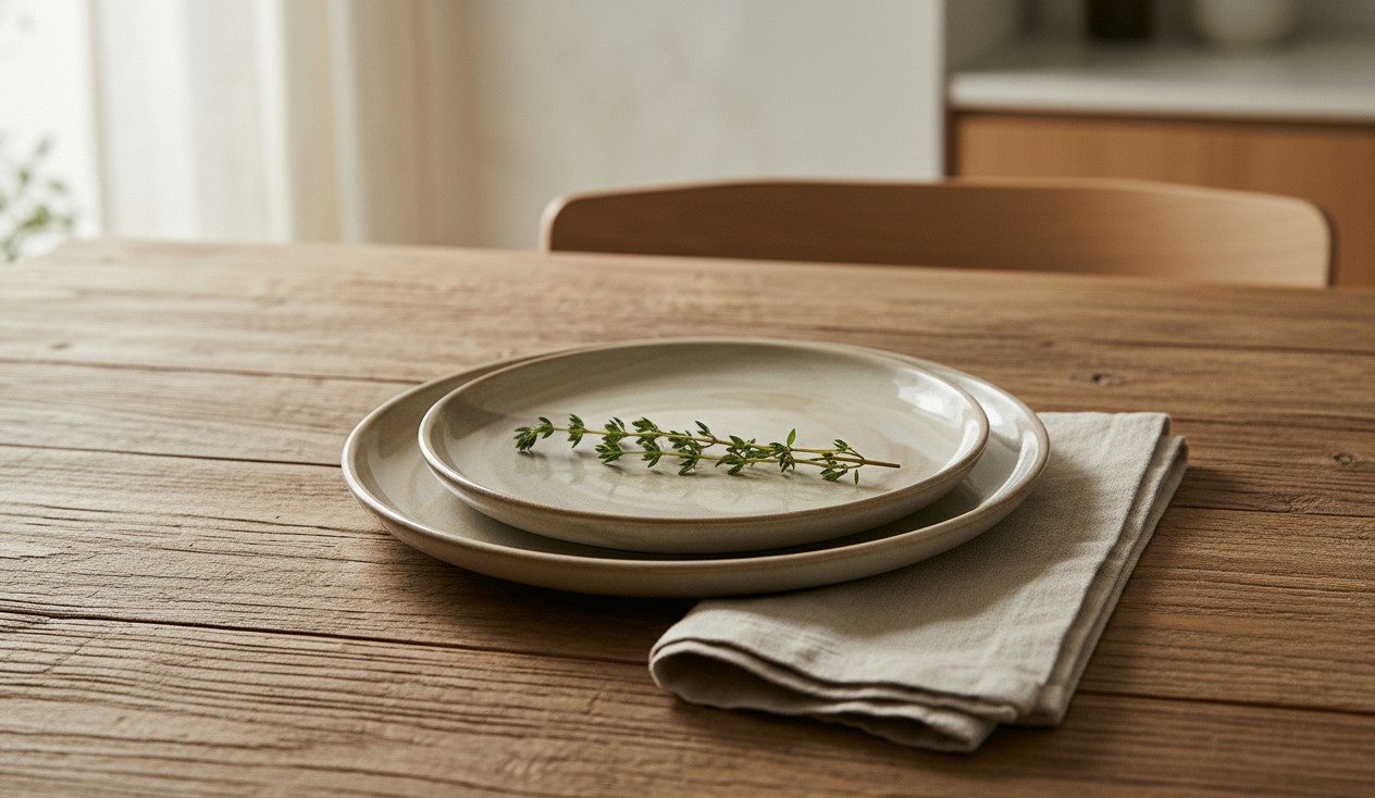 Hand-glazed stoneware dinner plates set of two on neutral background