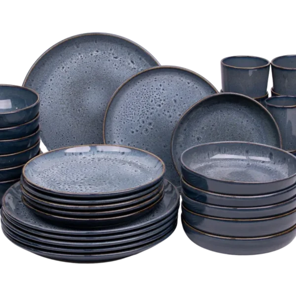 Blue & Aqua Handmade Portuguese Stoneware Tableware Set – 36 Pieces