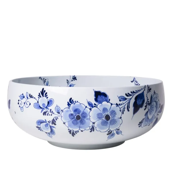 Large Hand-Painted Blue Floral Ceramic Fruit Bowl – 36 cm